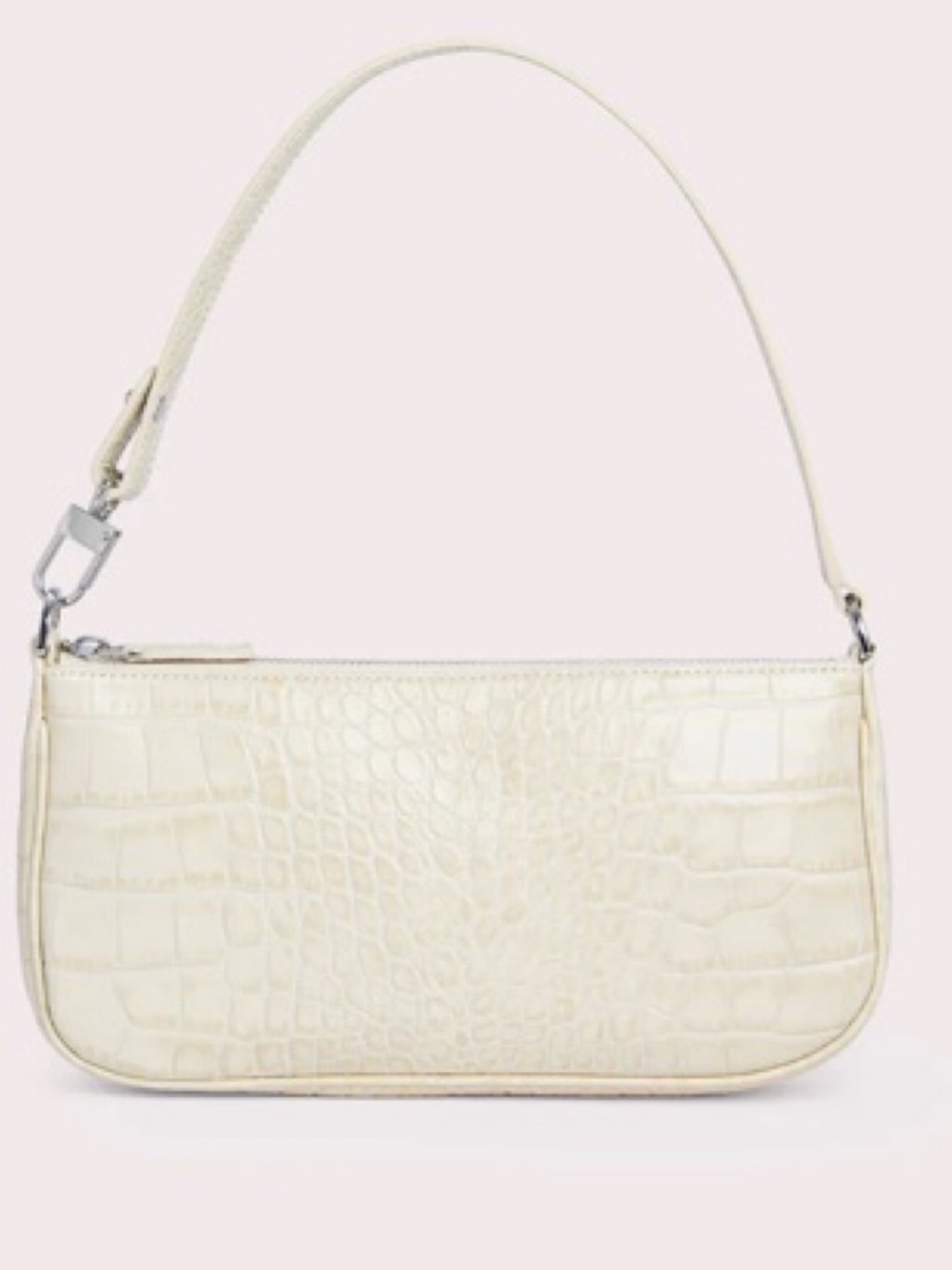 BY FAR Cream Croc-Embossed Mini Shoulder Bag